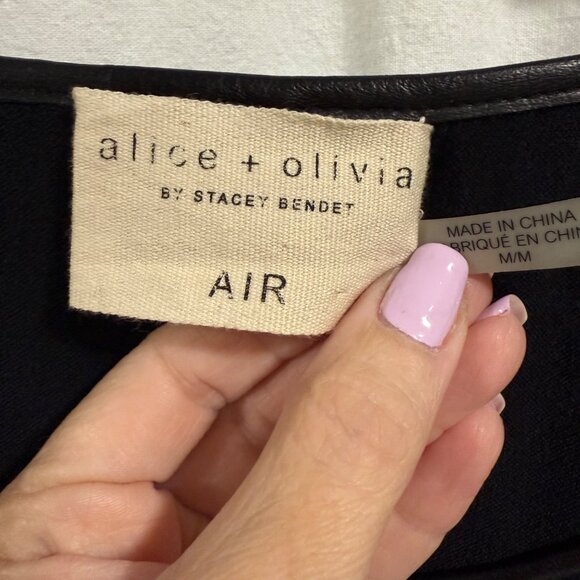 Alice + Olivia Air‎ Black Lamb Leather Trimmed Blouse Size M - Picture 5 of 12